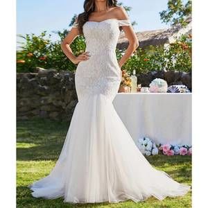 NEW EVER-PRETTY elegant fishtail floor length off shoulder wedding dress in ivor